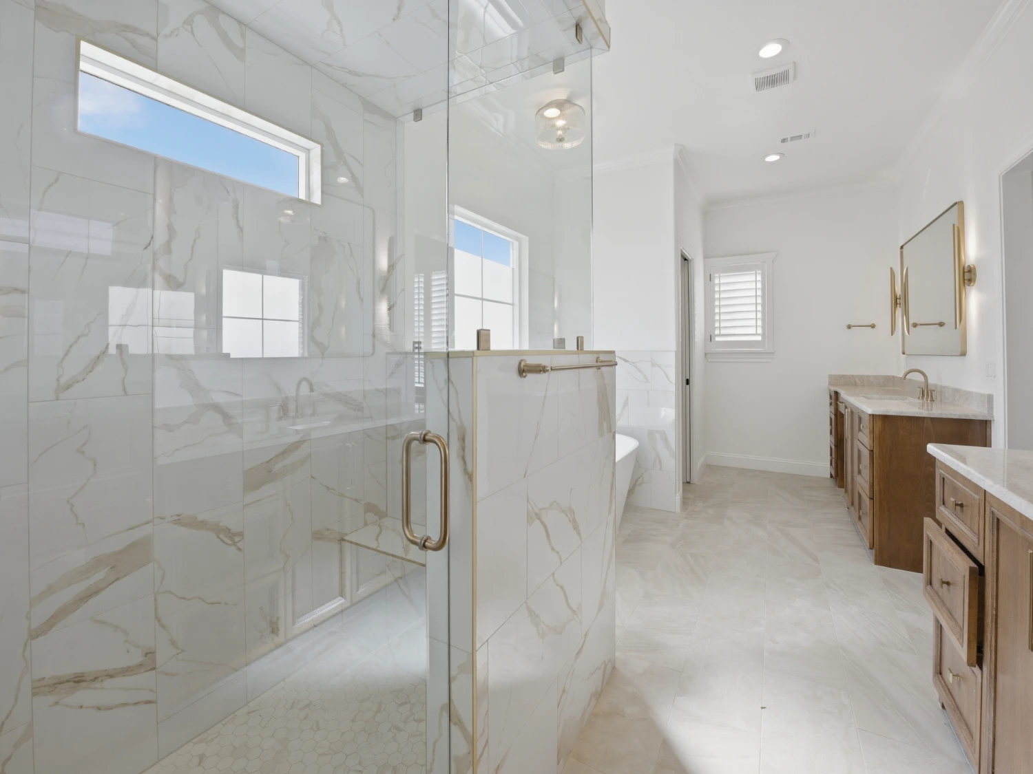 Custom bathroom vanity cabinets built and installed by Crystal Cabinets Inc. in Midland, TX