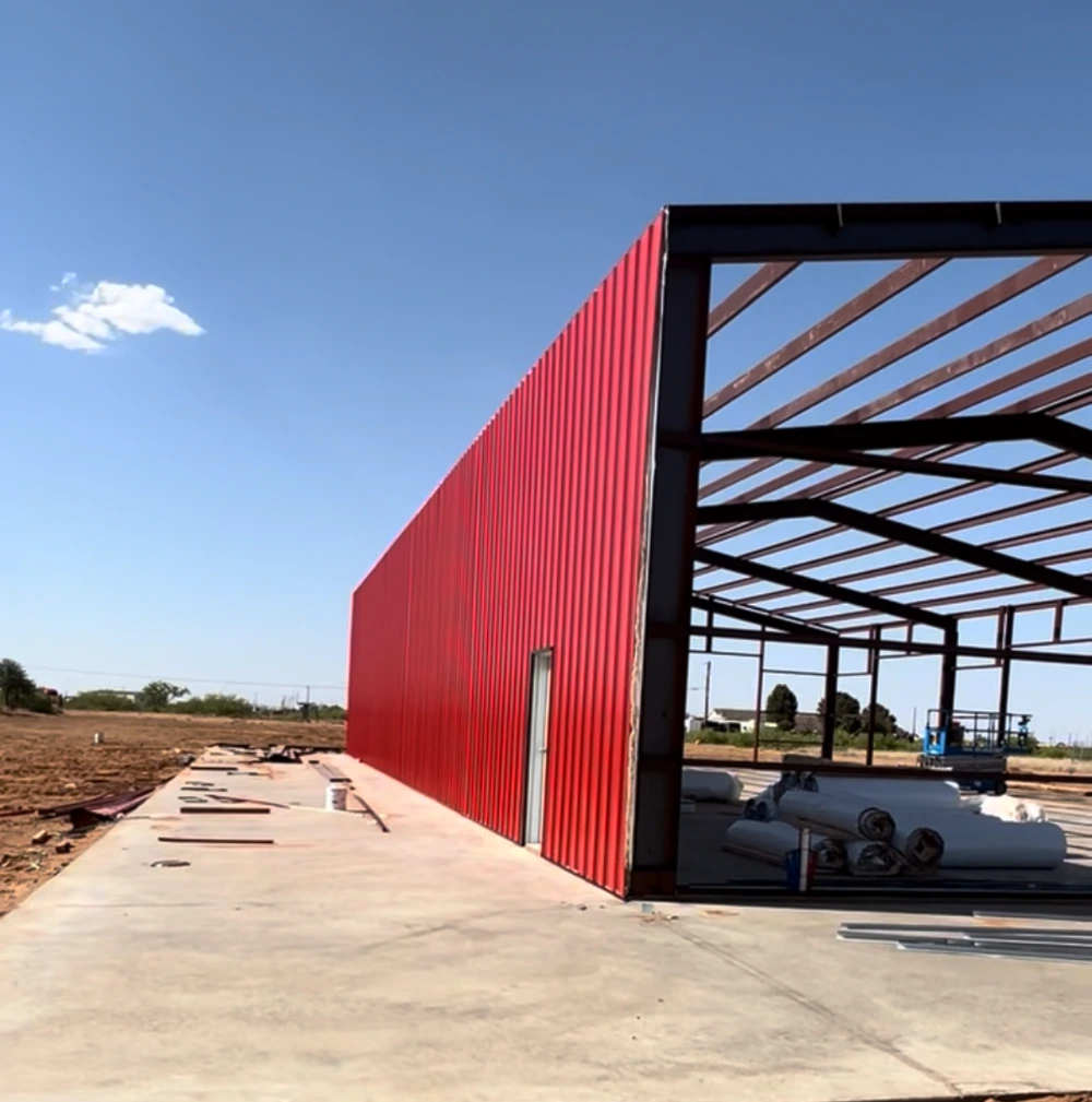 Residential metal building workshop constructed by Crystal Cabinets Inc. in Midland TX